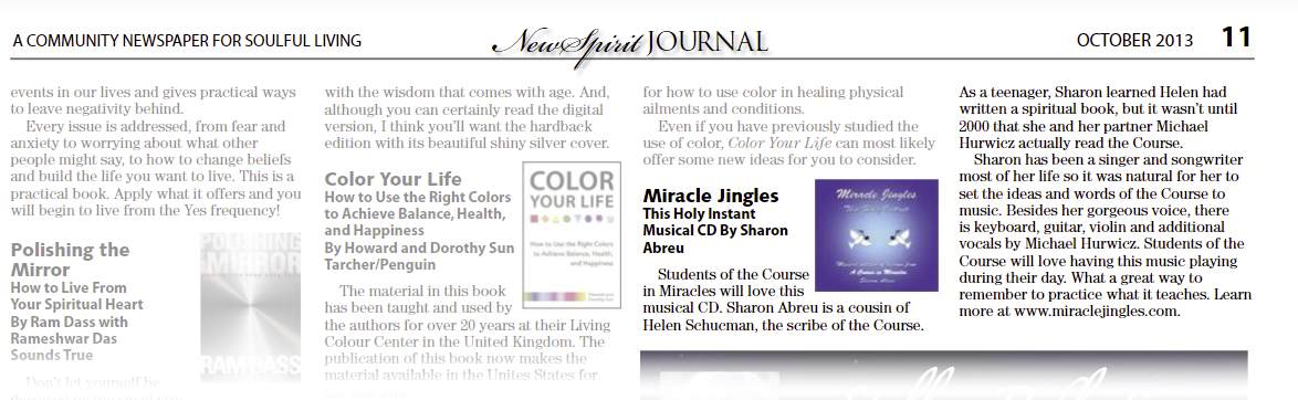 New Spirit Journal Reviews Miracle Jingles